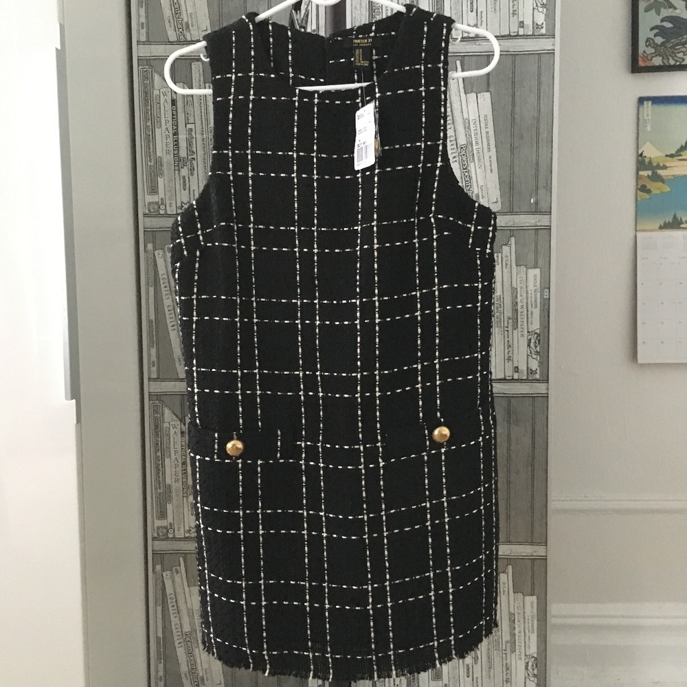 New Forever 21 Tweed Sheath Dress M Medium Black